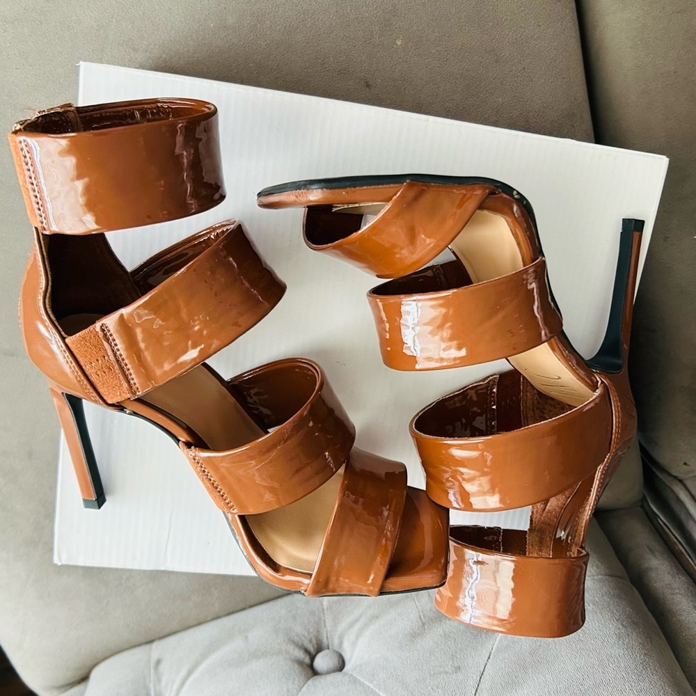 🔻INC Liana Strappy Sandal Stiletto Heels Cognac Brown | NWOB